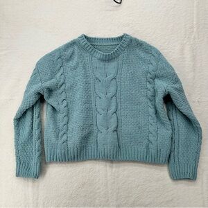 Cozy Cable Knit Sweater Blue Boxy